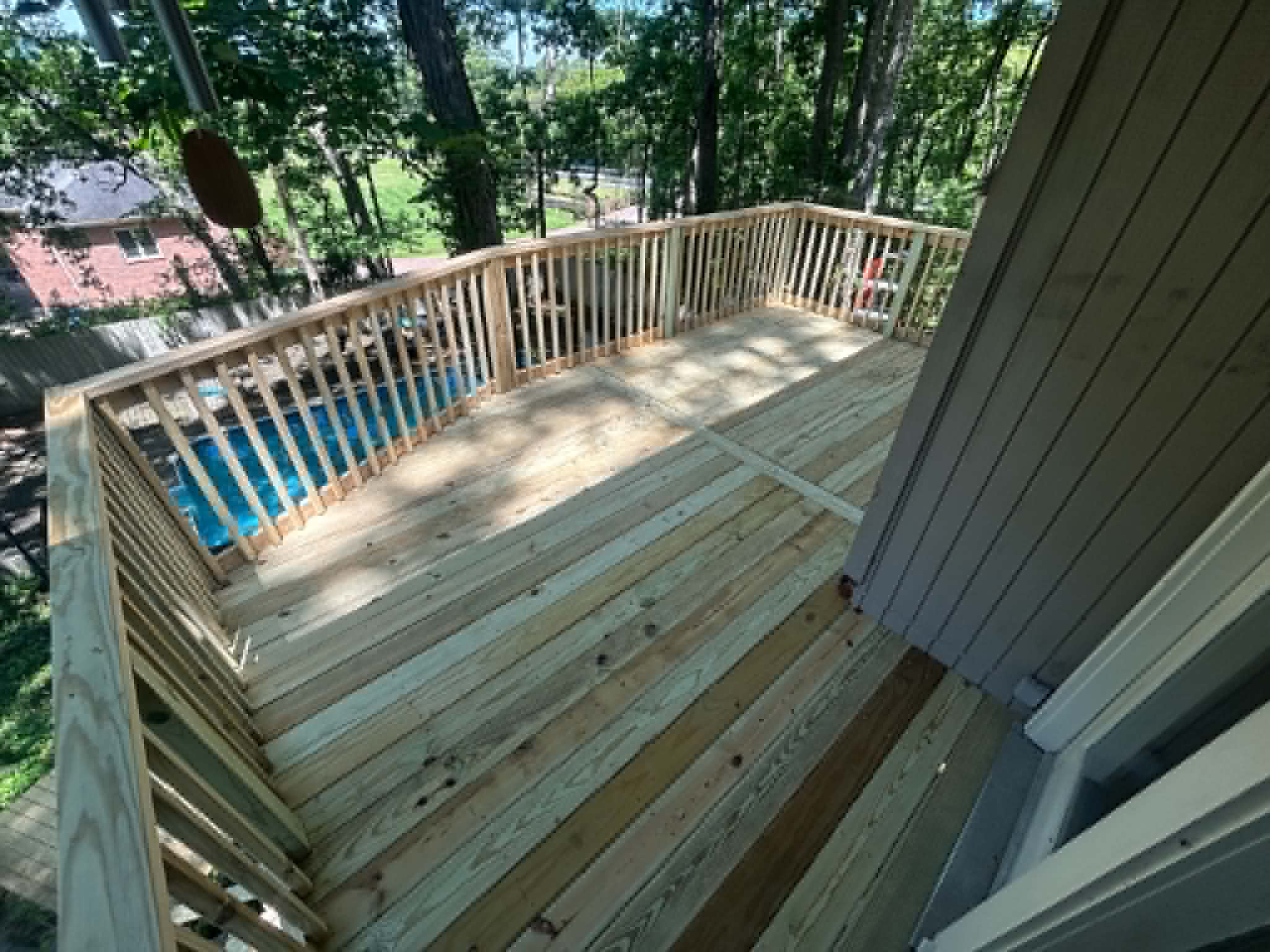Elevated wood deck in Middle Tennessee backyard